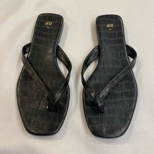 H&M Croc-Embossed Black Sandals